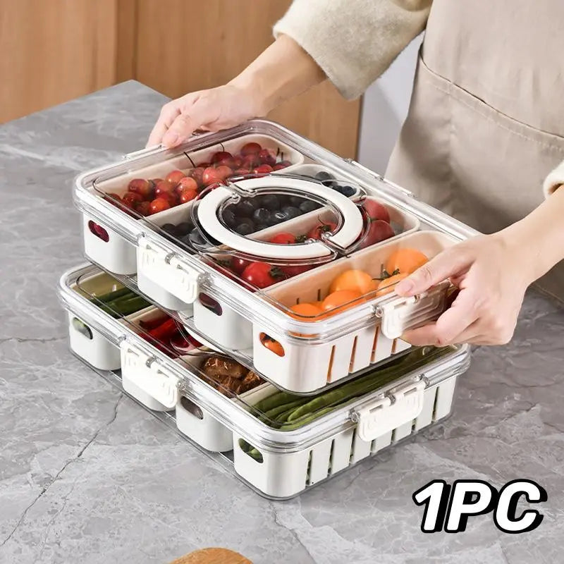 Divided Serving Tray with Lid and Handle, 1/2 Counts Multi-Grid Clear Food Storage Box, Snack Storage Organizer, Lunch Box, Kitchen Accessories, Kitchen Gadgets [Not Dishwasher Safe]