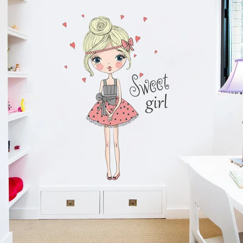 Sweet Girl Wall Stickers Girls Room Bedroom Wall Decor Vinyl Wallpaper Living Room Home Decor Nursery Cartoon Stickers Murals