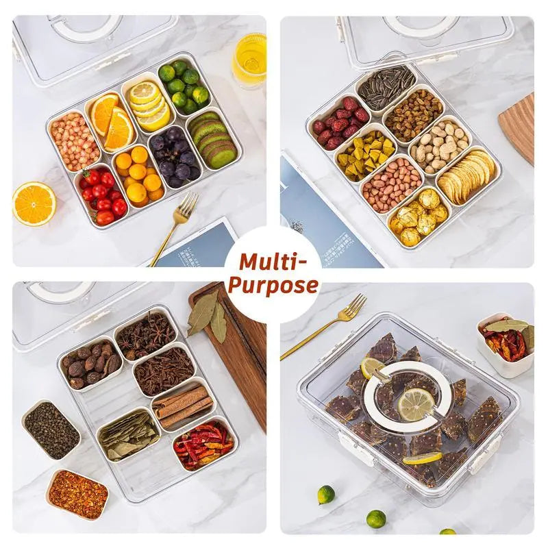 Divided Serving Tray with Lid and Handle, 1/2 Counts Multi-Grid Clear Food Storage Box, Snack Storage Organizer, Lunch Box, Kitchen Accessories, Kitchen Gadgets [Not Dishwasher Safe]