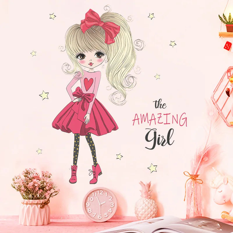 Sweet Girl Wall Stickers Girls Room Bedroom Wall Decor Vinyl Wallpaper Living Room Home Decor Nursery Cartoon Stickers Murals