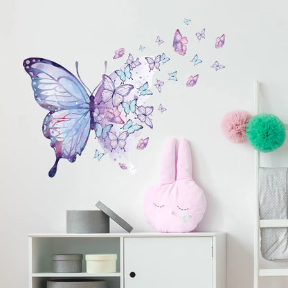 Purple Butterfly Wall Stickers for Bedroom Living Room Decoration Girls Room Wall Decals Daughter Room Wallpaper PVC Murals