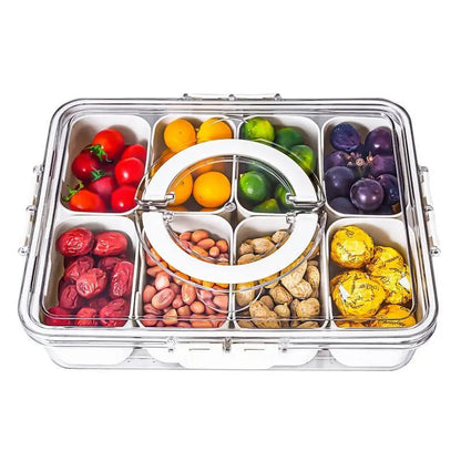 Divided Serving Tray with Lid and Handle, 1/2 Counts Multi-Grid Clear Food Storage Box, Snack Storage Organizer, Lunch Box, Kitchen Accessories, Kitchen Gadgets [Not Dishwasher Safe]