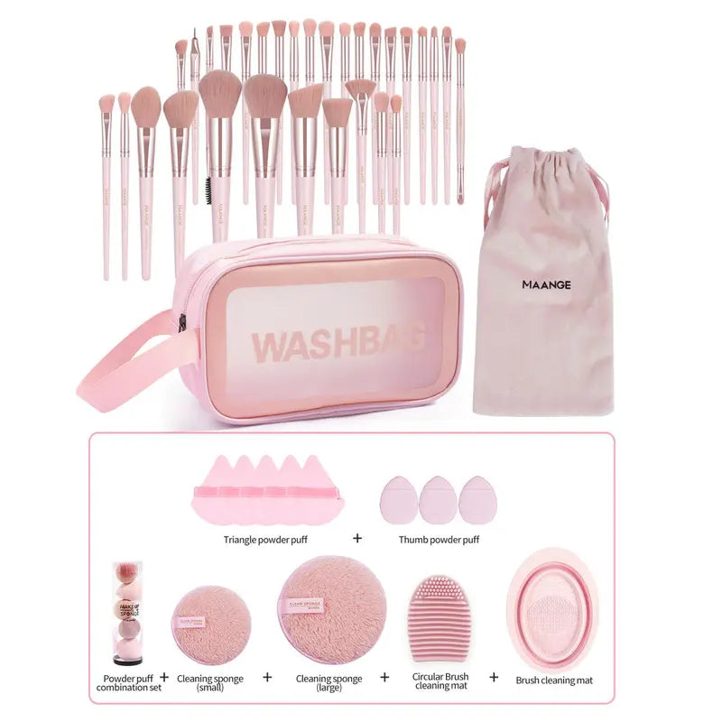 Makeup Tool Set, 49Pcs/Set Makeup Tools with Storage Bag, Soft Makeup Brushes, Beauty Sponges, Powder Puffs, Face Wash Puffs, Brush Cleaner Mat & Makeup Bag, Multifunctional Makeup Tool Kit for Beginners