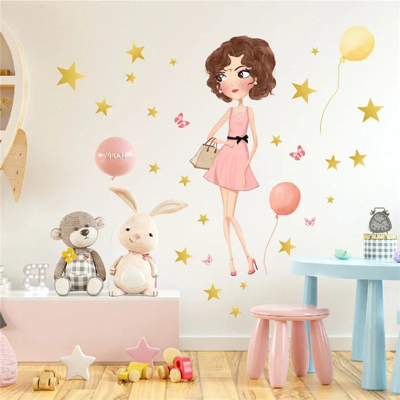 Sweet Girl Wall Stickers Girls Room Bedroom Wall Decor Vinyl Wallpaper Living Room Home Decor Nursery Cartoon Stickers Murals