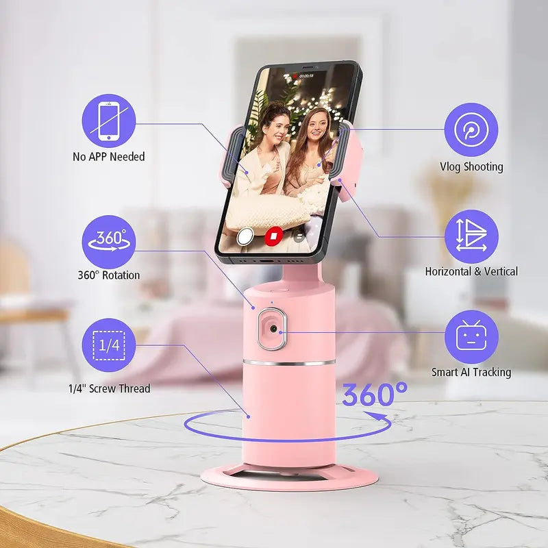 Auto Face Tracking Tripod, No App Required, 360° Rotation Face Body Phone Tracking Tripod Smart Shooting Camera Mount for Live Vlog Streaming Video, Rechargeable Battery