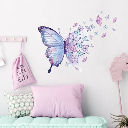 Purple Butterfly Wall Stickers for Bedroom Living Room Decoration Girls Room Wall Decals Daughter Room Wallpaper PVC Murals