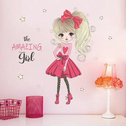 Sweet Girl Wall Stickers Girls Room Bedroom Wall Decor Vinyl Wallpaper Living Room Home Decor Nursery Cartoon Stickers Murals